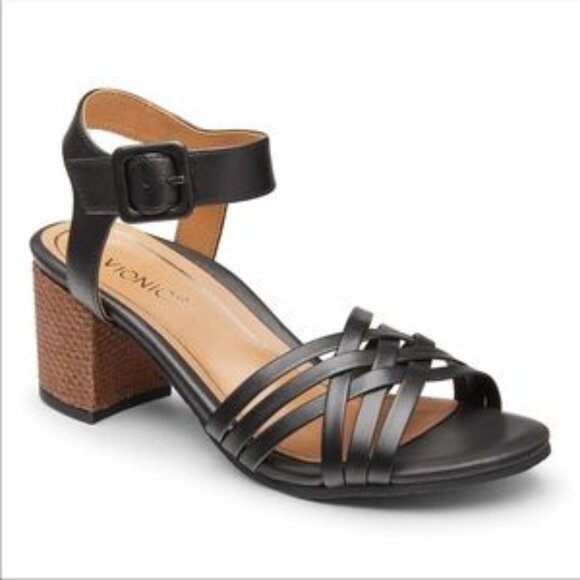 Vionic Peony Black Leather Sandals in Black - Picture 1 of 11